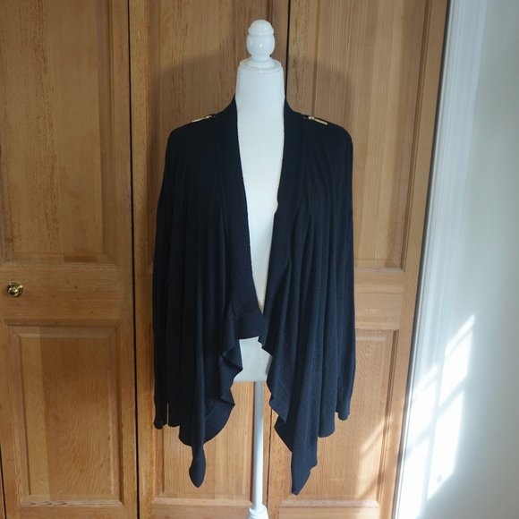 💚 MICHAEL KORS Black Open Cardigan w/Gold Zipper Detail (L) - Picture 2 of 15